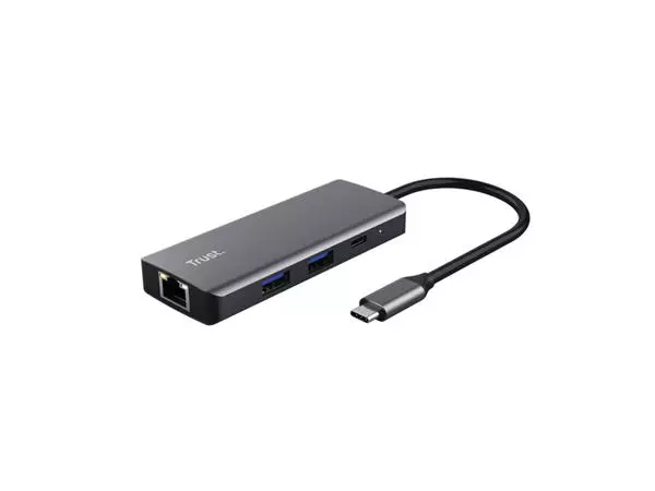 Een Adapter Trust DALYX 6-in-1 USB-C multipoort grijs koop je bij Kantoorboekhandel Van Atten