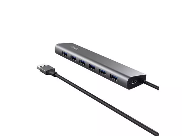 Een Hub Trust HALYX 7-port USB-A 3.2 zilver koop je bij Deska Alles voor Kantoor