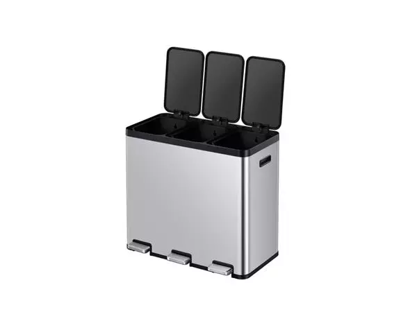 Een Afvalbak EKO Essential Recycler pedaalemmer 3x20liter RVS koop je bij Kantorice office & business supplies