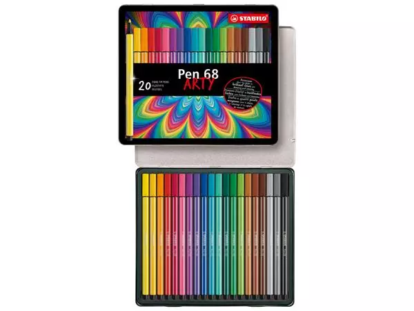 Een Viltstift STABILO Pen 68/20 Arty medium assorti blik à 20 stuks koop je bij Peter Wind