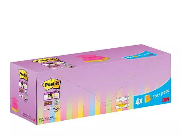 Een Memoblok 3M Post-it Z-Note R330 Super Sticky 76x76mm assorti kleur 20 + 4 gratis koop je bij Kantorice office & business supplies