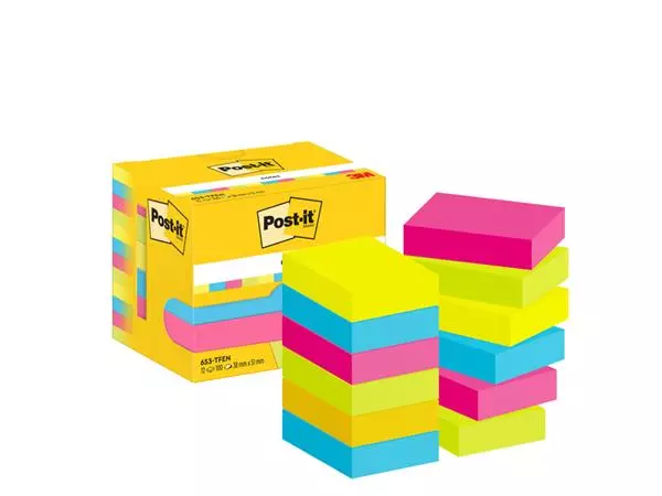 Memoblok 3M Post-it 653 38x51mm neon assorti kleur 12 stuks