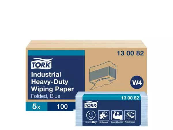 Een Reinigingsdoek Tork Heavy-Duty W4 gevouwen 100 vel blauw 130082 koop je bij Clippz! Office Supplies