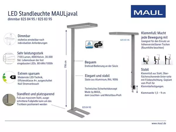 Een Werkplek tafelklem MAUL Javal LED dimbaar hg 120cm zilver koop je bij Quality Office Supplies