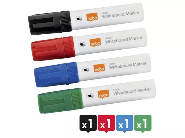 Een Viltstift Nobo whiteboard Glide schuin assorti 10mm 4stuks koop je bij All Office Kuipers BV