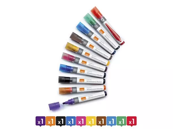 Een Viltstift Nobo whiteboard Liquid ink rond assorti 3mm 10stuks koop je bij Peter Wind