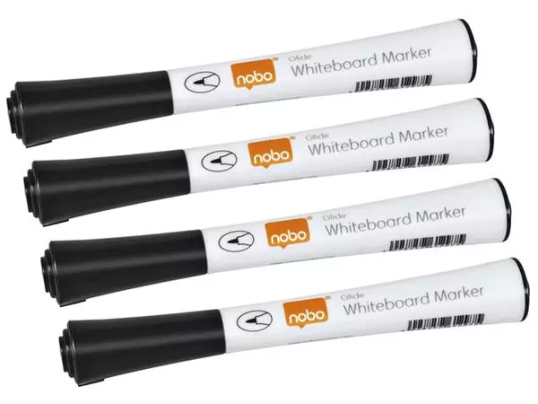 Een Viltstift Nobo whiteboard Glide fijn zwart 1mm 4stuks koop je bij Avoux