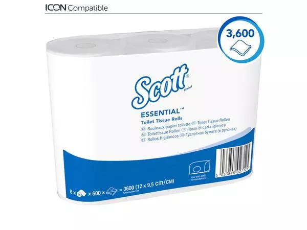 Een Toiletpapier Scott Essential 2-laags 600vel wit 8517 koop je bij "De Waal" Kantoor Efficiency