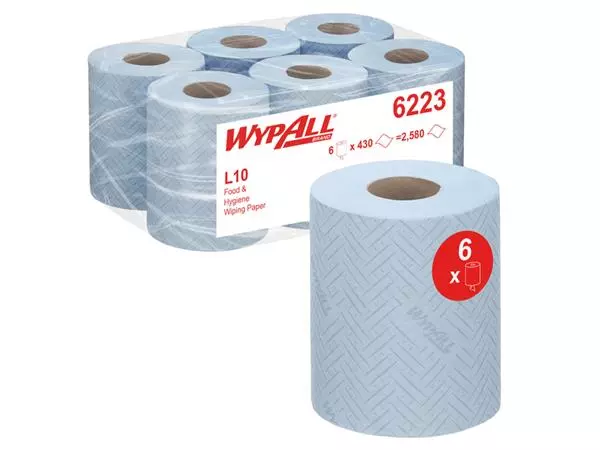 Een Poetsrol WypAll L10 1-laags 18,3cm163m 430vel blauw 6223 koop je bij Company Supplies