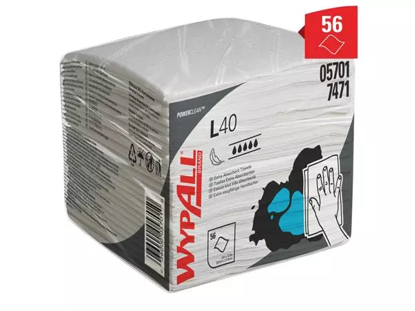 Een Poetsdoek WypAll L40 1-laags 304x317mm 18x56stuks wit 7471 koop je bij Kantorice office & business supplies