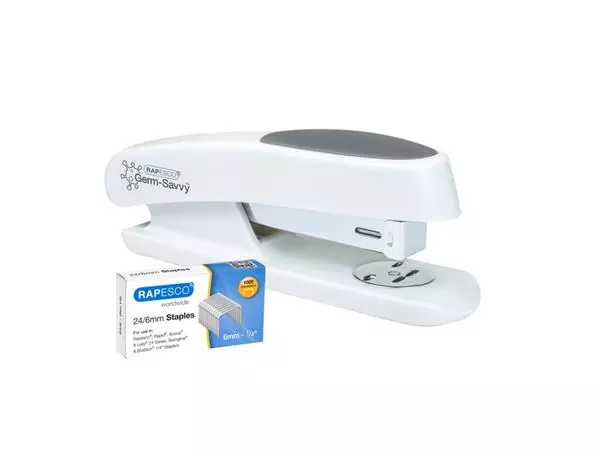 Een Nietmachine Rapesco Germ-Savvy ECO Sting Ray antibacterieel 24/6mm wit koop je bij QuickOffice BV