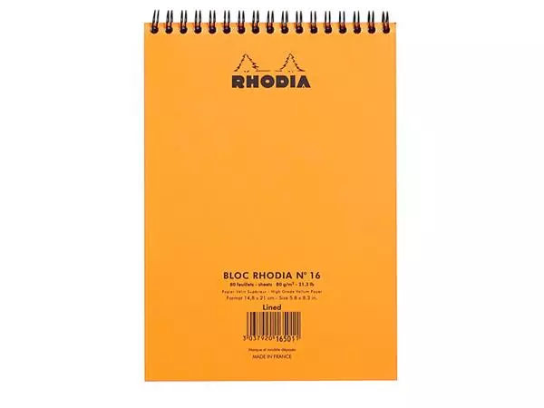Een Spiraalblok Rhodia A5 lijn 160 pagina's 80gr oranje koop je bij Quality Office Supplies