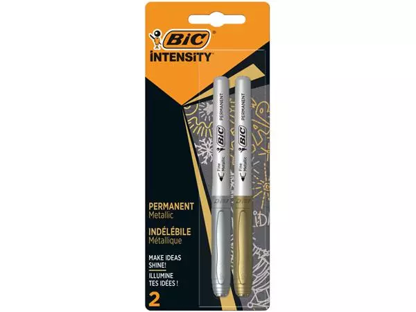 Een Viltstift Bic Intensity rond permanent fine metallic zilver en goud blister à 2 stuks koop je bij De Joma BV