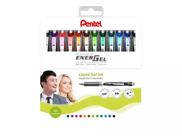 Een Gelschrijver Pentel BL77 Energel medium assorti etui à 12 stuks koop je bij van Kerkvoorde & Hollander B.V.