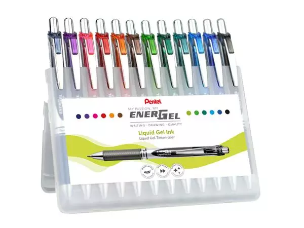 Een Gelschrijver Pentel BL77 Energel medium assorti etui à 12 stuks koop je bij Deska Alles voor Kantoor