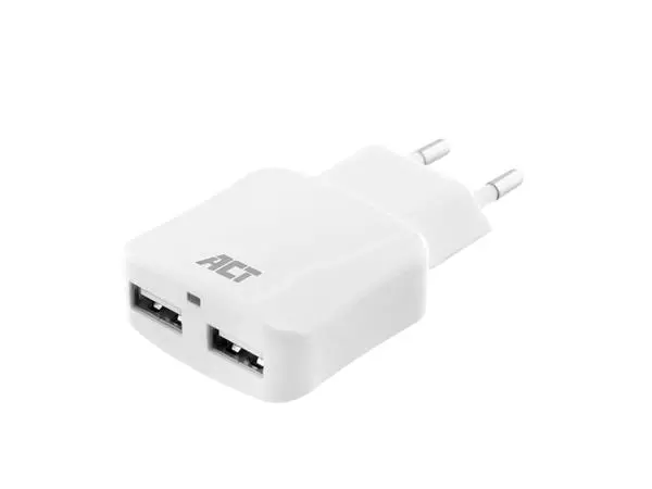 Een Oplader ACT USB 2 poorts 2.1A 12W wit koop je bij Kantoorboekhandel Van Atten