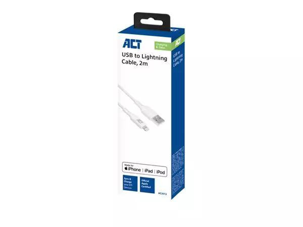 Een Kabel ACT USB 2.0 naar Lightning laad -en data 2 meter koop je bij Sysdicom BV