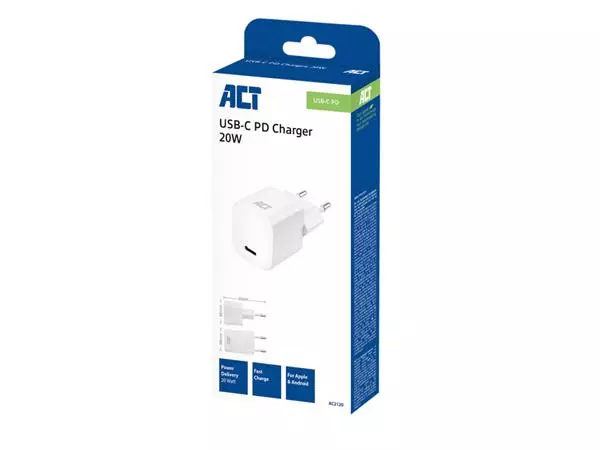 Een Oplader ACT compact met Powerdelivery 20W wit koop je bij Friese Schrijfkamer