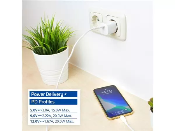 Een Oplader ACT compact met Power 20W Iphone 12 13 wit koop je bij Egner kantoorspecialisten