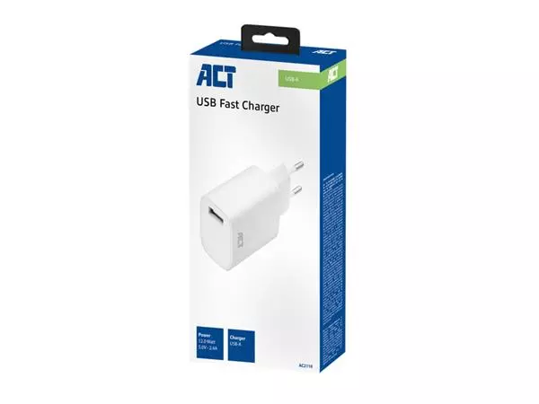 Een Oplader ACT USB 2.4A 12W wit koop je bij Friese Schrijfkamer