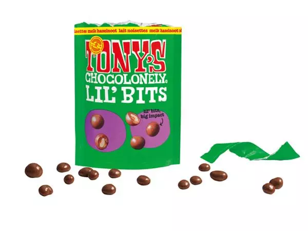 Een Chocolade Tony's Chocolonely Lil'Bits melk hazelnoot 120 gram koop je bij De Rijk Kantoorshop