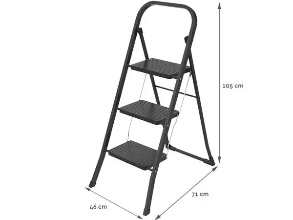 Een Huishoudtrap BRASQ 3 treden SL300 zwart koop je bij De Joma BV