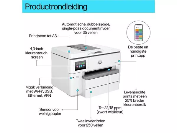 Een Multifunctional inktjet printer HP Officejet 9730E koop je bij PrimaOffice