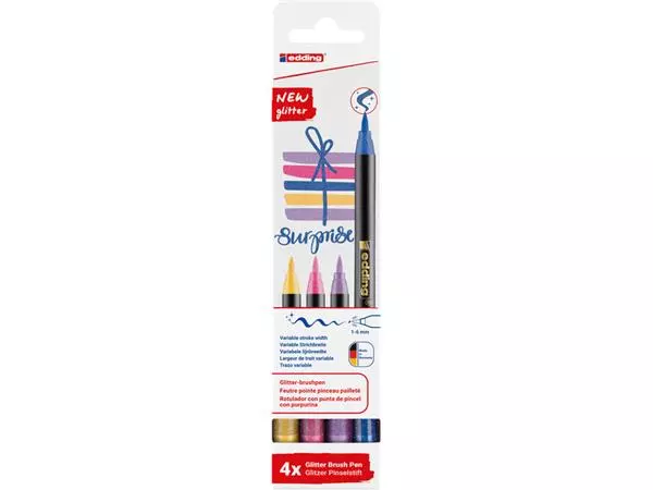 Een Brushpen edding 1340 glitter assorti set à 4 stuks koop je bij BeteS