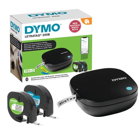 Een Labelprinter Dymo LetraTag 200B draagbaar bluetooth 12mm zwart promopack koop je bij De Rijk Kantoorshop