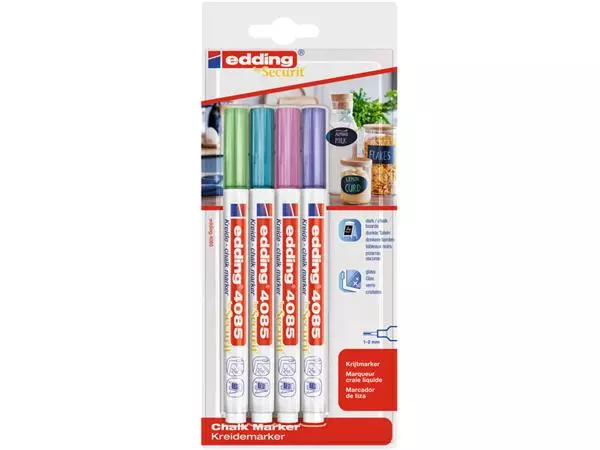 Buy your Krijtstift edding 4085 by Securit rond 1-2mm metallic assorti blister à 4 stuks at QuickOffice BV