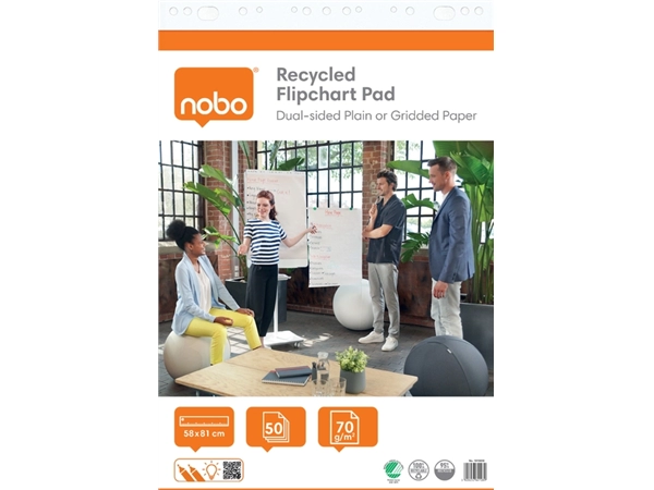 Een Flipoverpapier Nobo Gerecycled 58x81cm rol koop je bij All Office Kuipers BV