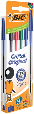 Een Balpen Bic Cristal medium assorti blister à 5 stuks koop je bij Continu Kantoor