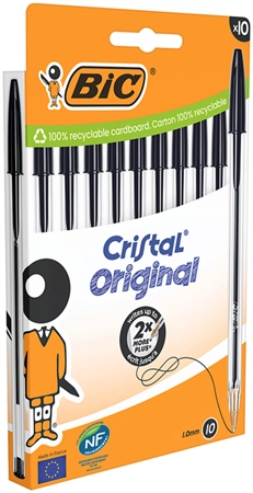 Een Balpen Bic Cristal medium zwart blister à 10 stuks koop je bij Continu Kantoor