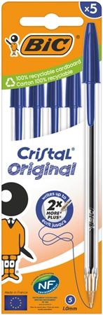 Balpen Bic Cristal medium blauw blister à 5 stuks