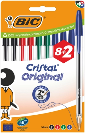 Een Balpen Bic Cristal medium assorti blister à 8+2 gratis koop je bij Kantorice office & business supplies