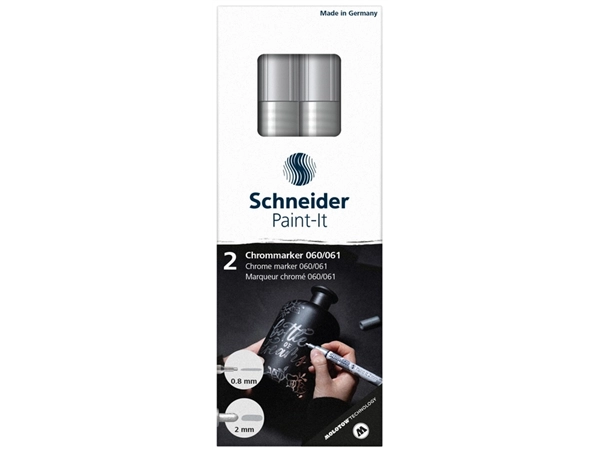 Een Viltstift Schneider Paint-it 060 - 061 2.0mm en 0.8mm metallic chrome set à 2 stuks koop je bij De Rijk Kantoorshop