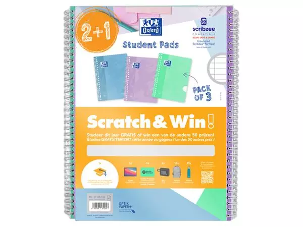 Een Collegeblok Oxford School A4+ lijn 23-gaats 160 pagina's 80gr pastel scratch&win assorti voordeelpak koop je bij Quality Office Supplies