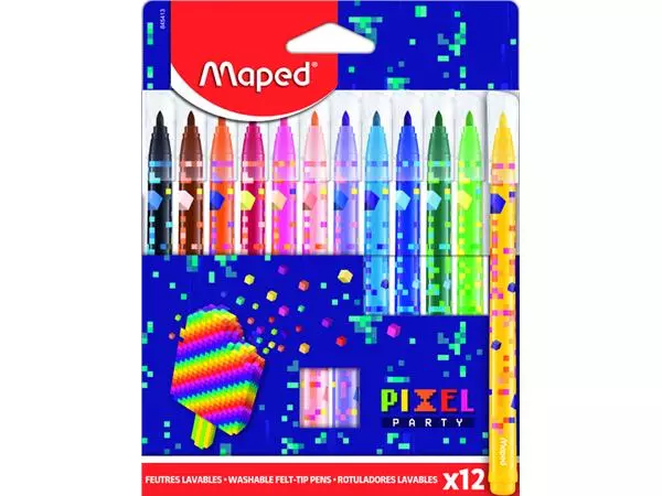 Een Viltstift Maped Pixel Party set à 12 kleuren koop je bij All Office Kuipers BV