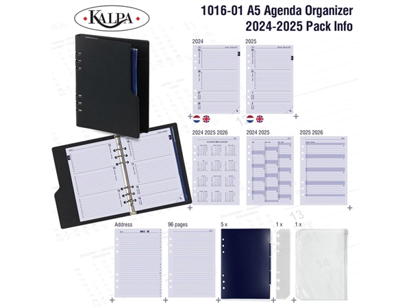 Een Organizer Kalpa Clipbook A5 inclusief agenda 2024-2025 7dagen/2pagina's nerf zwart koop je bij Topkantoor Repro Creatief