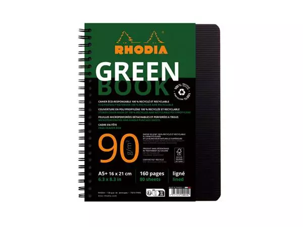 Een Notitieboek Rhodia Greenbook A5 lijn 6-gaats 180 pagina's 90gr zwart koop je bij Den Otter Kantoorpartners B.V.