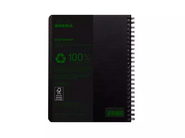 Een Notitieboek Rhodia Greenbook A5 lijn 6-gaats 180 pagina's 90gr zwart koop je bij Continu Kantoor