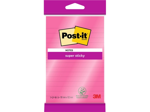 Memoblok 3M Post-it 4645 Super Sticky 101x152mm lijn roze