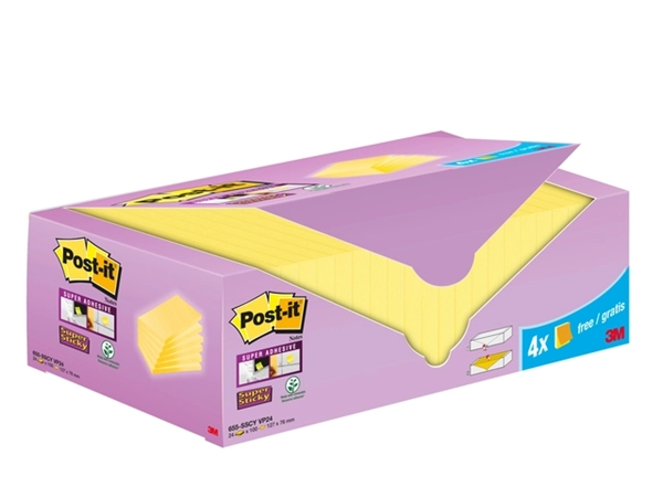 Een Memoblok 3M Post-it 655-SSCY Super Sticky 76x127mm geel voordeelpak koop je bij Friese Schrijfkamer