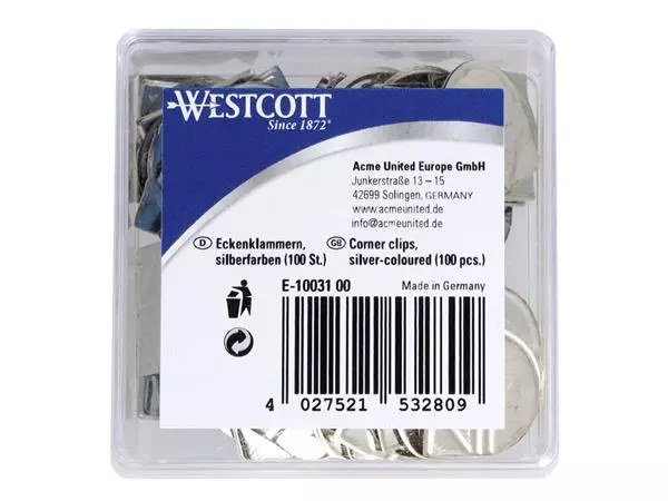 Een Hoekclips Westcott aluminium zilverkleurig doos à 100 stuks koop je bij Kantoorboekhandel Van Atten