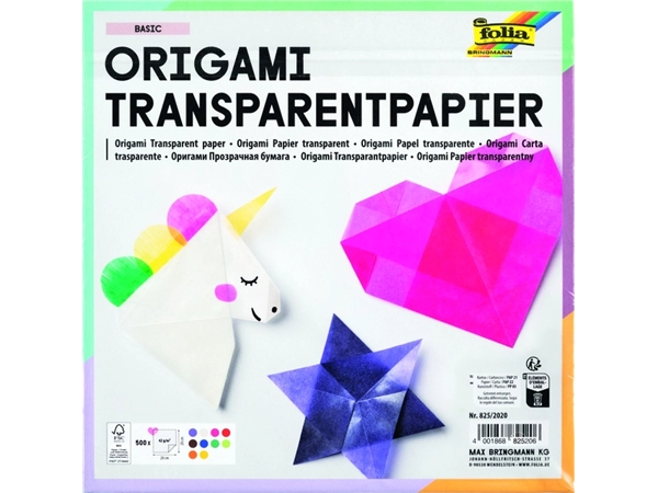 Origami papier Folia 20x20cm transparant 42gr 500 vel in 10 kleuren