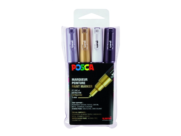 Een Verfstift Posca PC1MC extra fijn assorti set à 4 stuks koop je bij Continu Kantoor