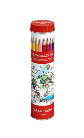 Een Kleurpotlood Caran d'ache Swisscolor met poster koker à 18 kleuren koop je bij De Joma BV
