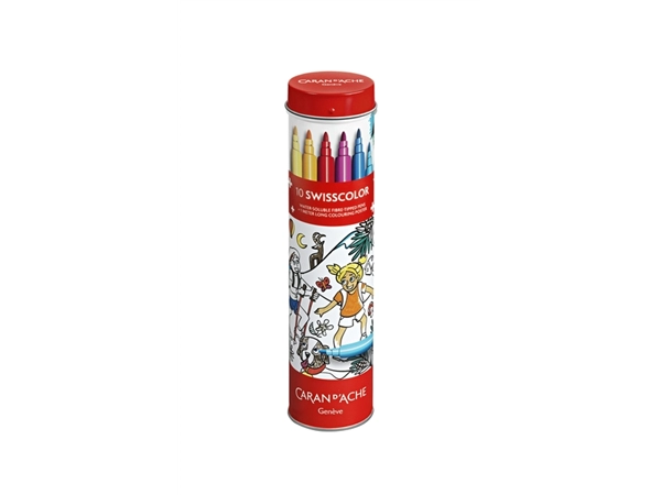 Een Viltstift Caran d'ache Swisscolor met poster koker à 10 kleuren koop je bij Friese Schrijfkamer