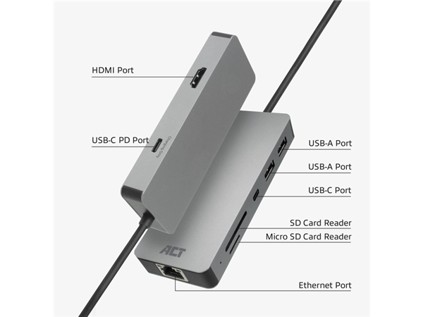 Een Dockingstation ACT USB-C 7-in-1 koop je bij Continu Kantoor