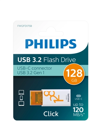 Een USB Stick Philips Click USB-C 128GB Sunrise Orange koop je bij iPlusoffice